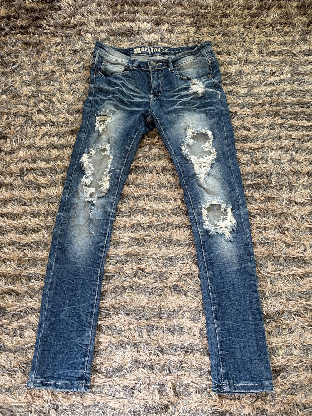 Cotton Distressed Skinny Jeans in Blue - Women's Slim Fit Size US 28